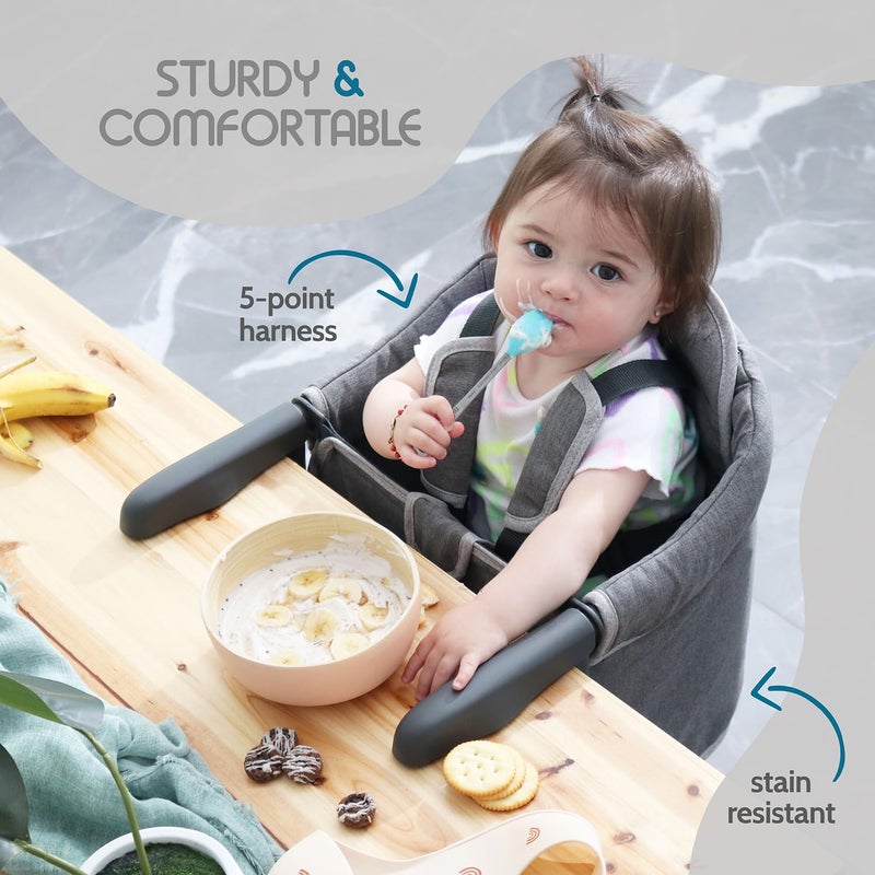 Tinybow Hook On High Chair for Baby, High Chair That Attaches to Table - Clip On High Chair to Table, Portable High Chair for Travel, Highchair for Baby Seat - Portable Baby Chair for Eating, Gray - Image 4